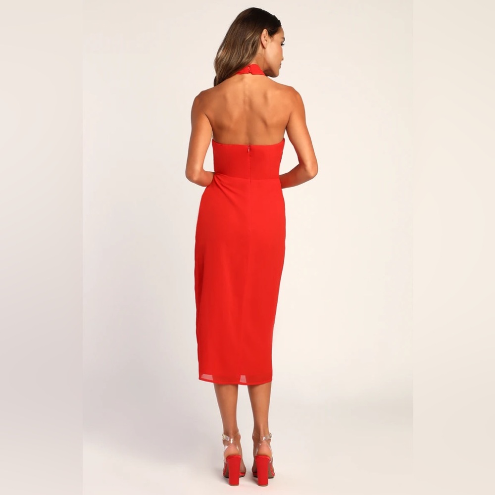 Lulu's Red Halter Midi Dress - Picture 4 of 6
